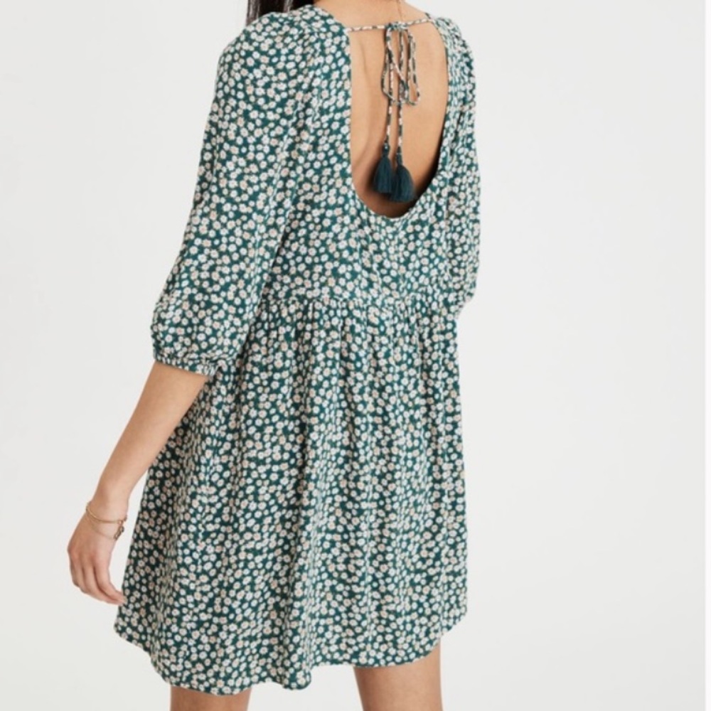 American Eagle Puff Sleeve Ditsy Floral Green Babydoll Mini Dress Size Small